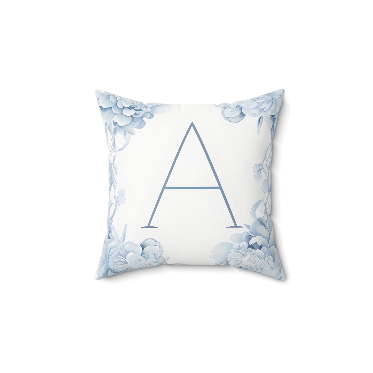 Monogram Pillow - Blue Floral Letter 'A' Square Throw Pillow