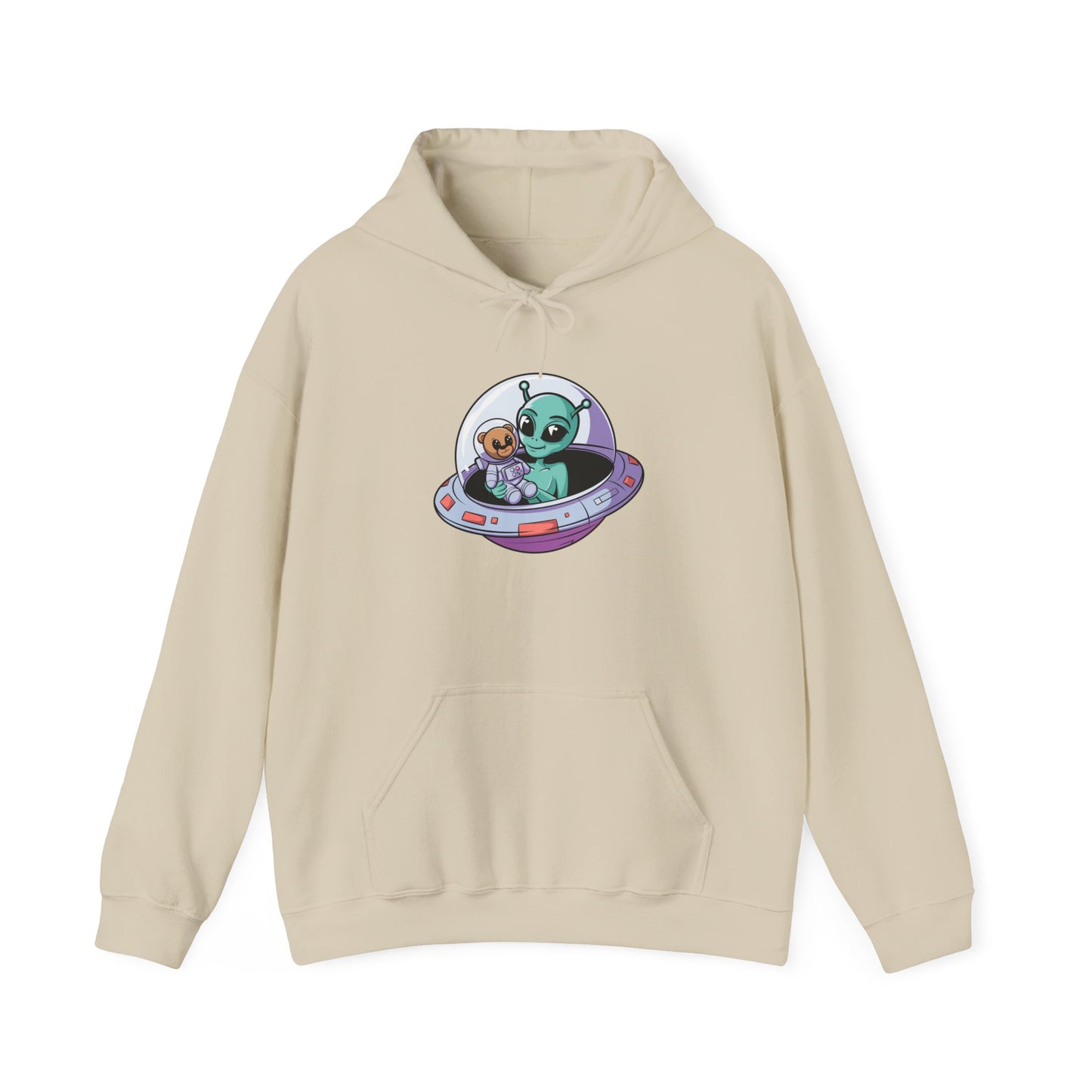Cute Alien and Kid Hoodie, Unisex Heavy Blend Sweatshirt, UFO Lover Gift, Halloween Costume, Space-Themed Outfit, Birthday Present