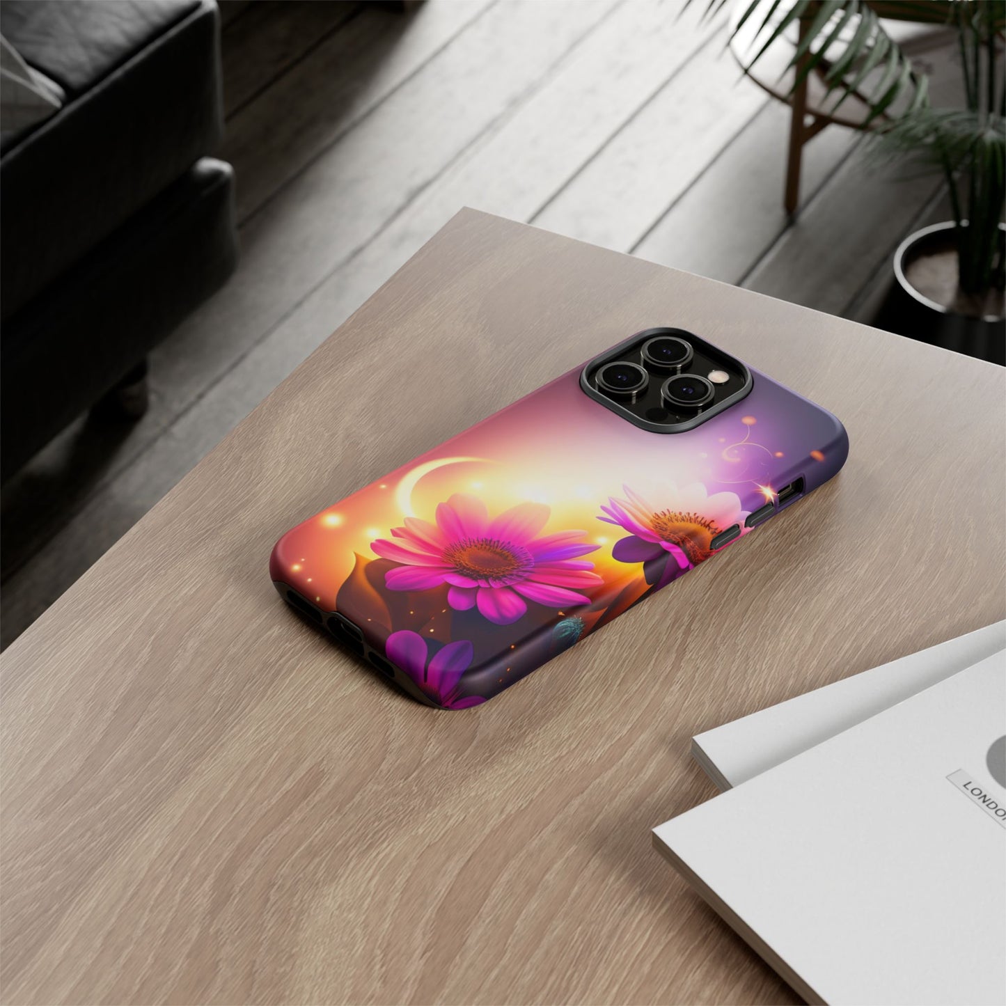Floral Moonlight Phone Case – Purple Daisy Protective Cover