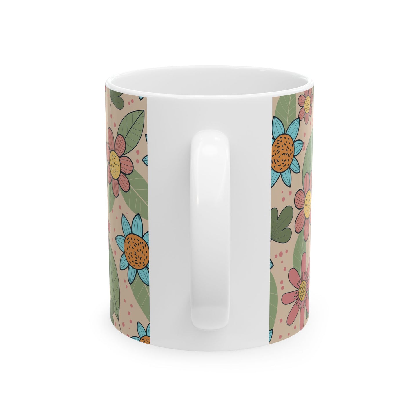 Floral Doodle Ceramic Mug – Retro Flower Pattern Coffee Cup (11oz & 15oz)