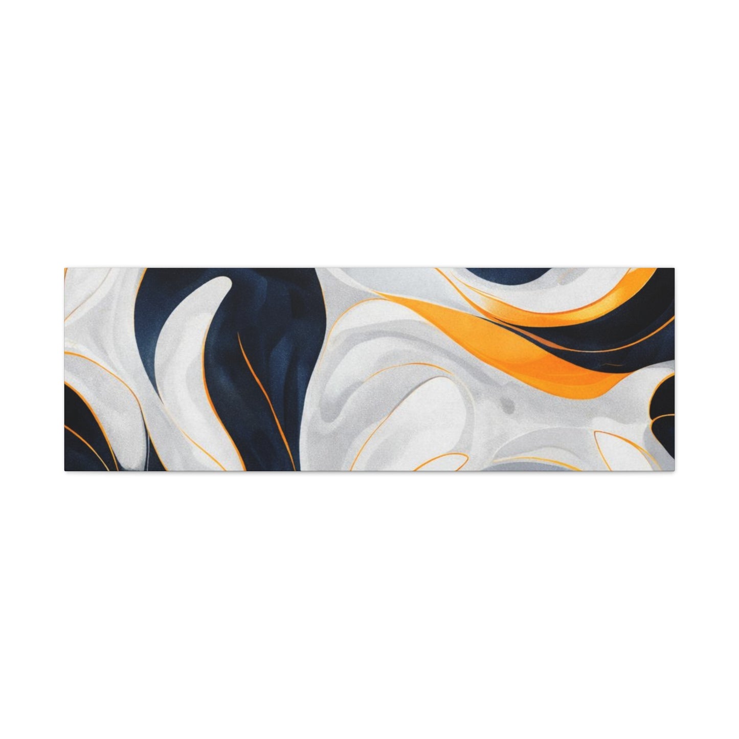 Abstract Fluid Art Matte Canvas Print — Navy, Gold & White Stretched Wall Art