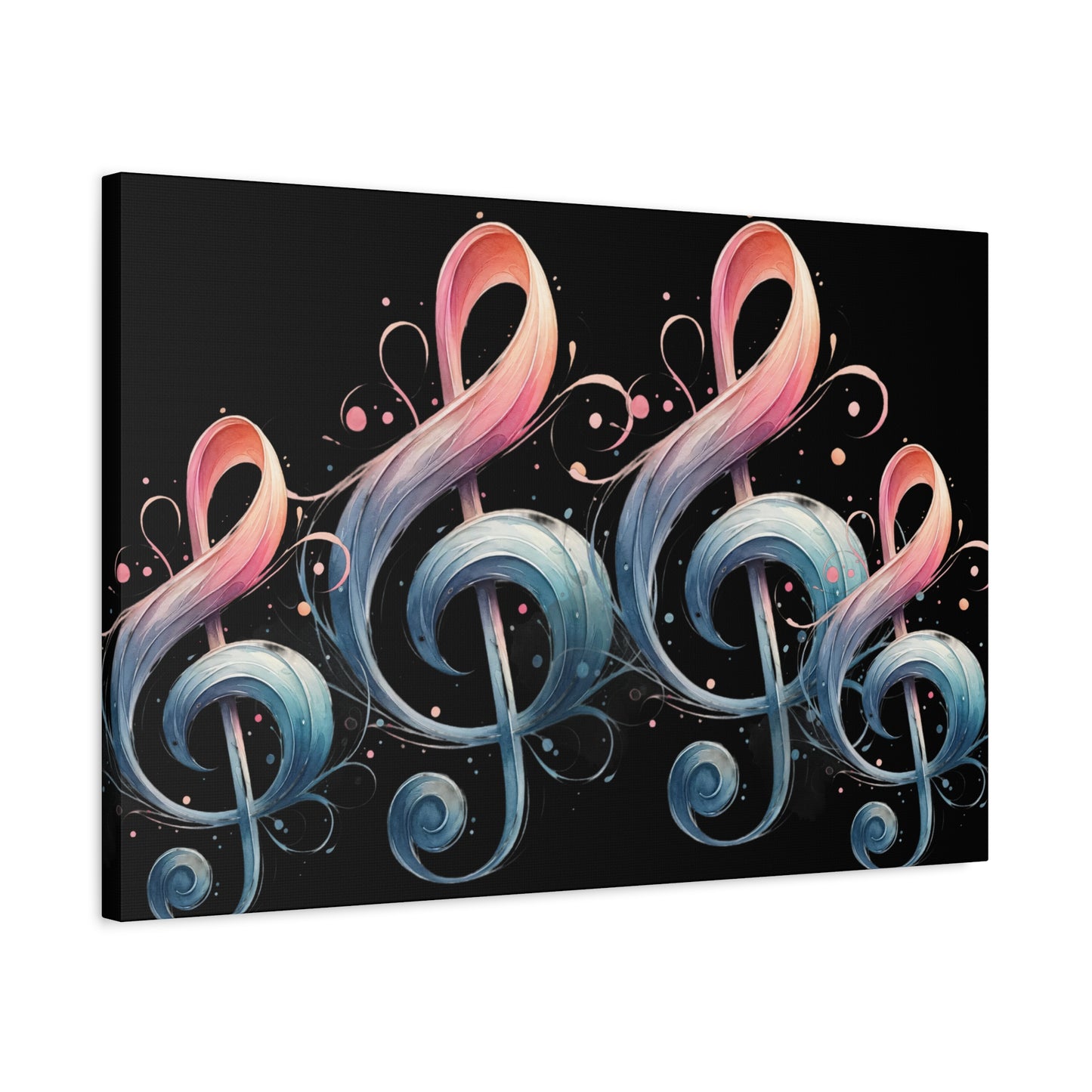 Musical Treble Clef Canvas Wall Art — Pastel Ribbon Notes on Black