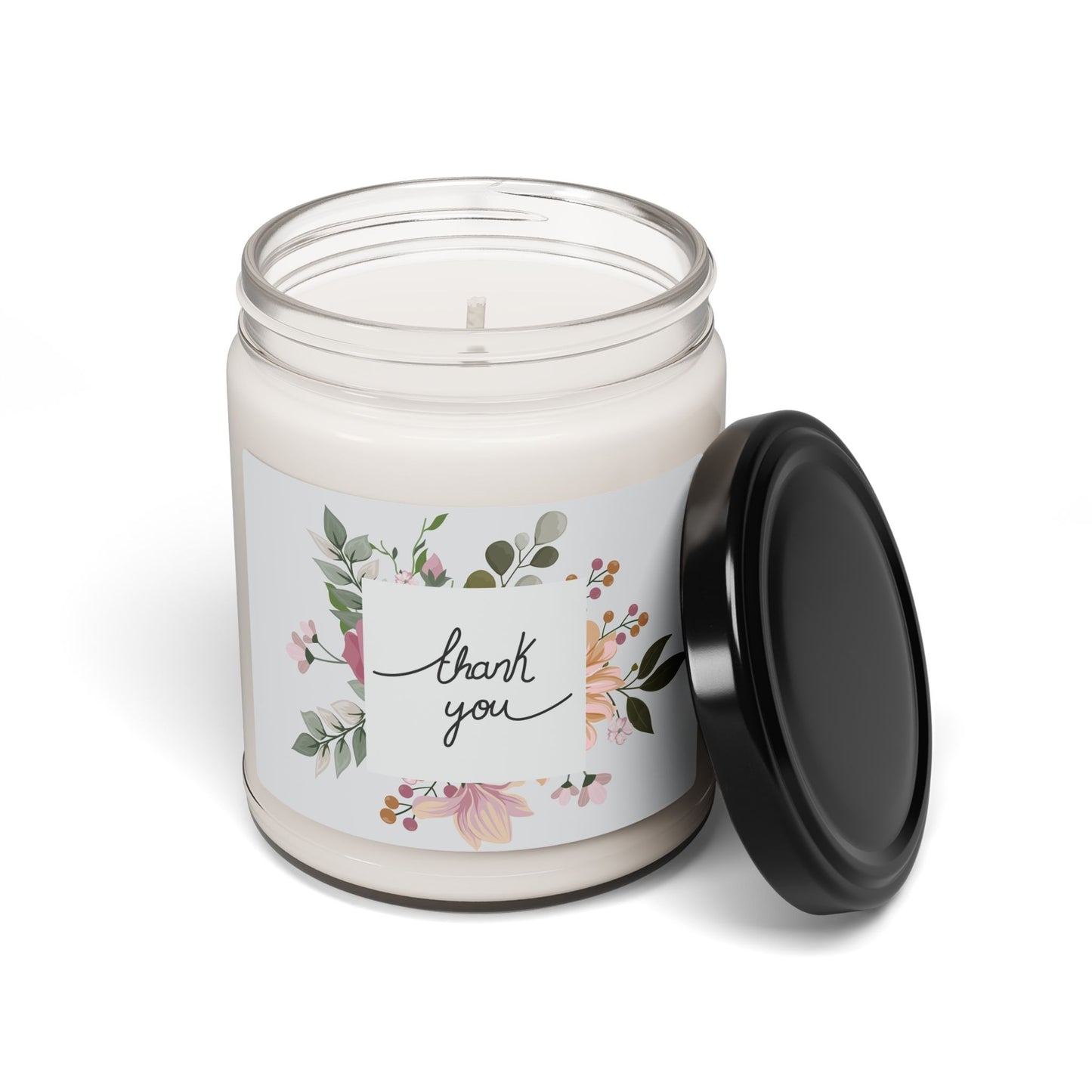 Thank You Floral Soy Candle — 9oz Scented Jar (Gift, Wedding Favor, Hostess)