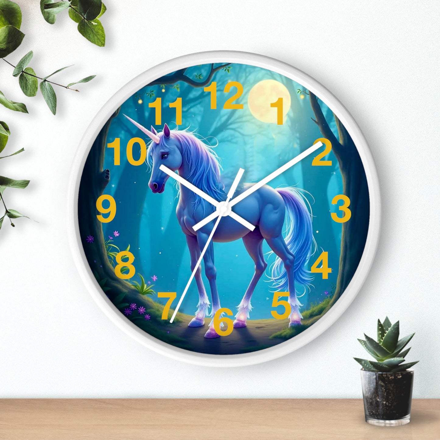 Blue Unicorn Fantasy Wall Clock | Magical Forest Timepiece
