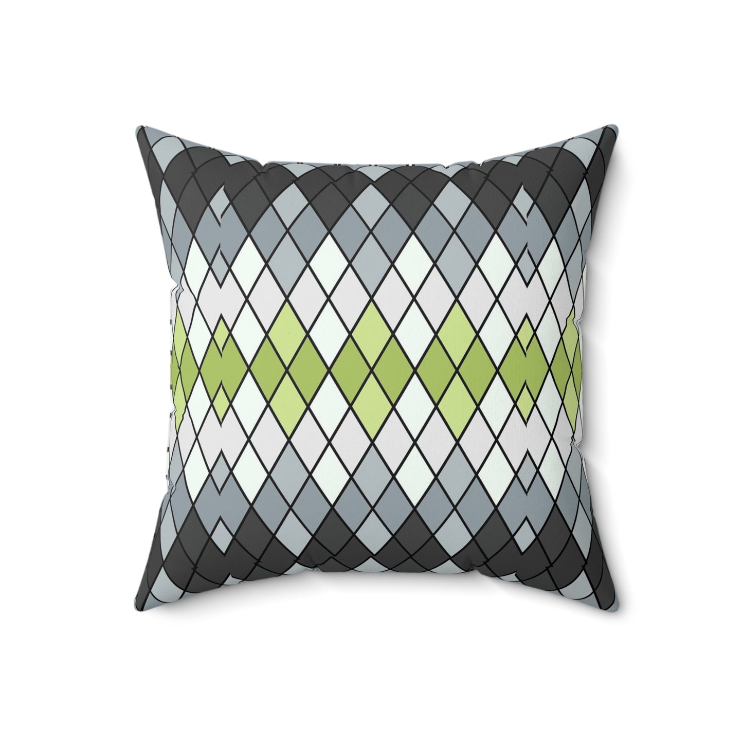 Argyle Geometric Square Pillow — Green & Gray Decorative Throw Pillow