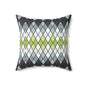 Argyle Geometric Square Pillow — Green & Gray Decorative Throw Pillow