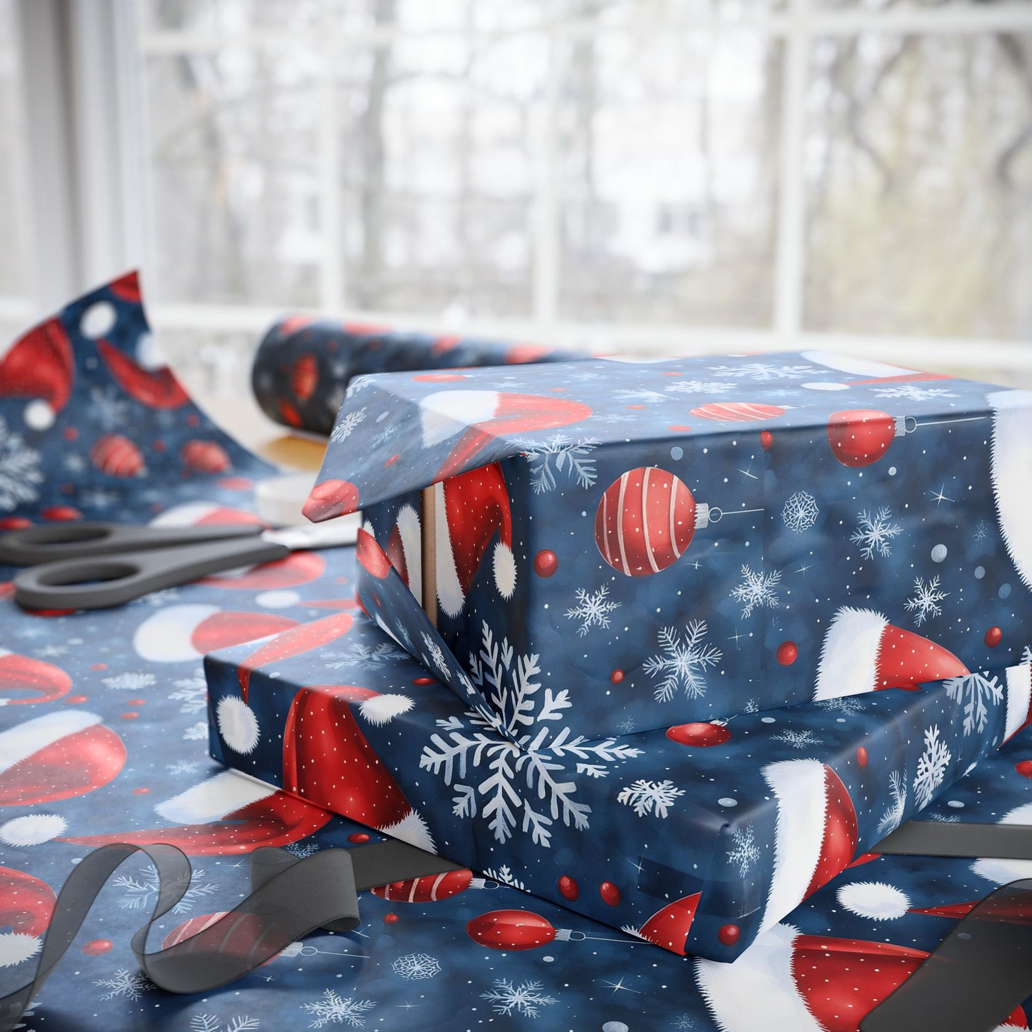 Holiday Snowman Wrapping Paper Roll — Festive Blue & Red Christmas Gift Wrap