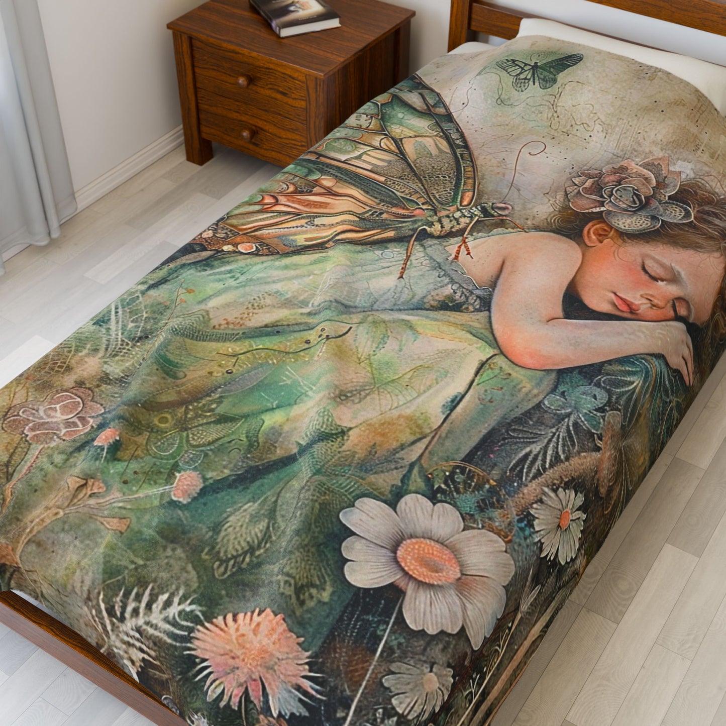 Fairy Dream Velveteen Plush Blanket — Sleeping Fairy Art Throw for Kids & Nursery