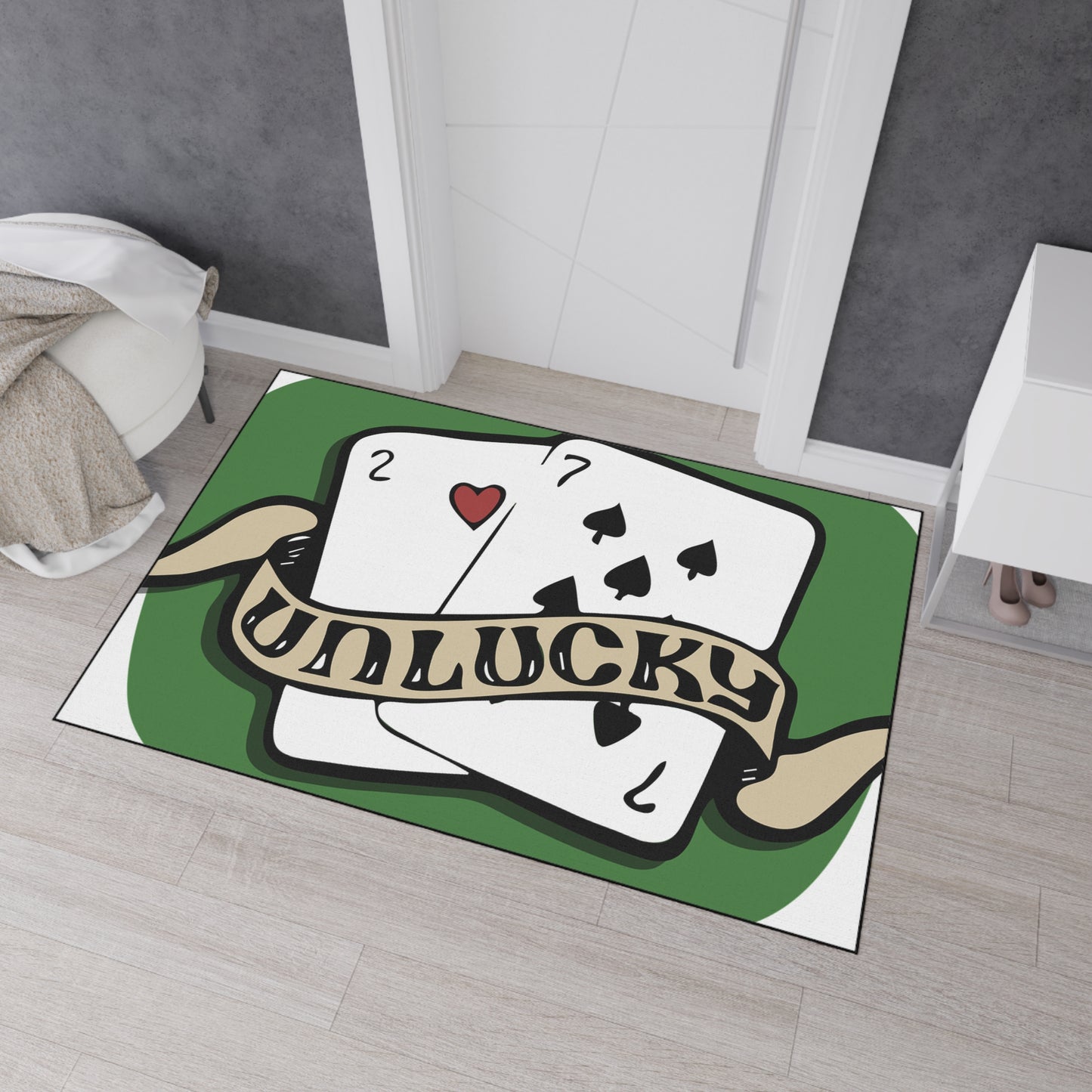 Unlucky Cards Heavy-Duty Floor Mat — Casino Poker Themed Entrance Rug