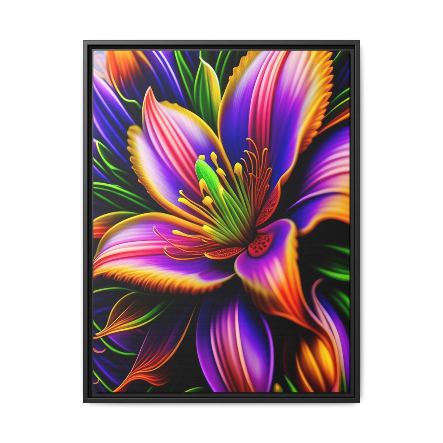 Vibrant Neon Floral Matte Canvas Print — Framed Wall Art