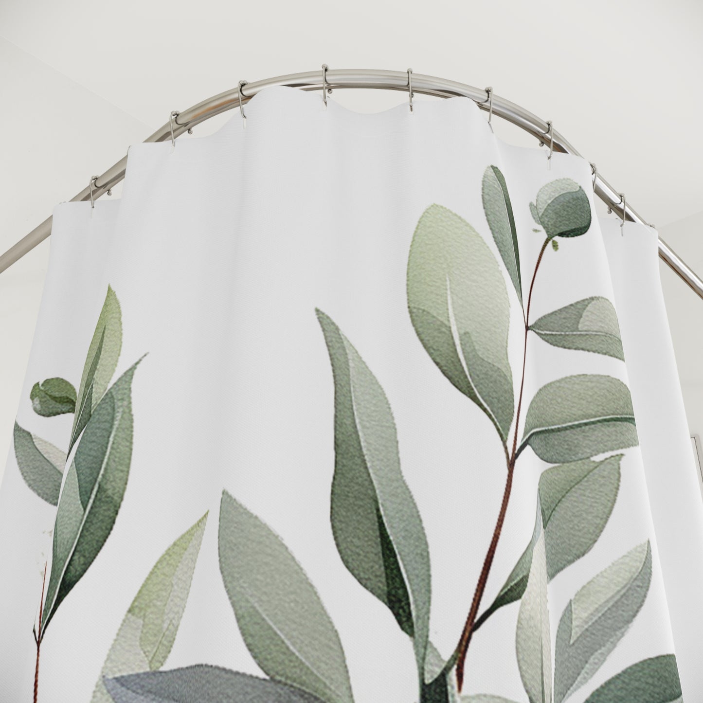 Eucalyptus Botanical Shower Curtain — Minimal Green Leaf Bathroom Decor