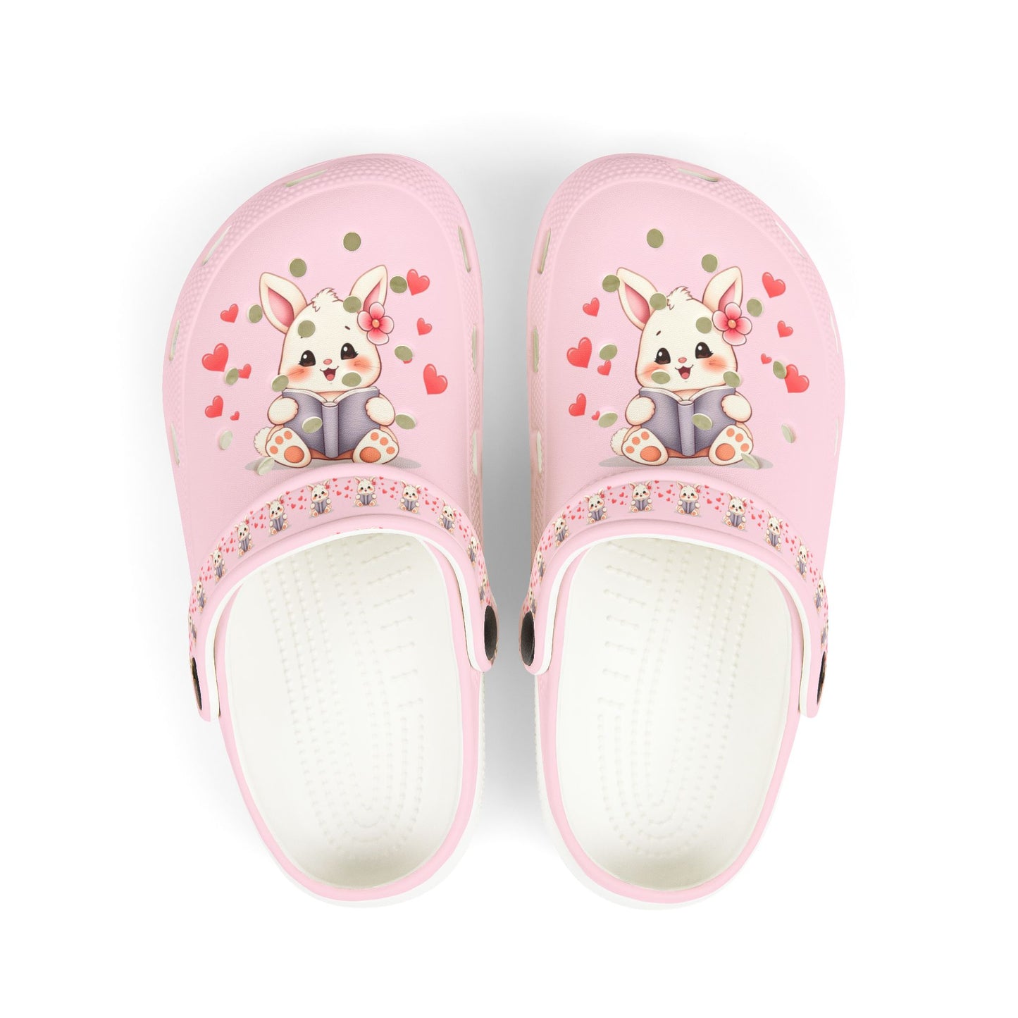 Kids Pink Bunny Clogs — Cute EVA Foam Slip-On Shoes with Hearts