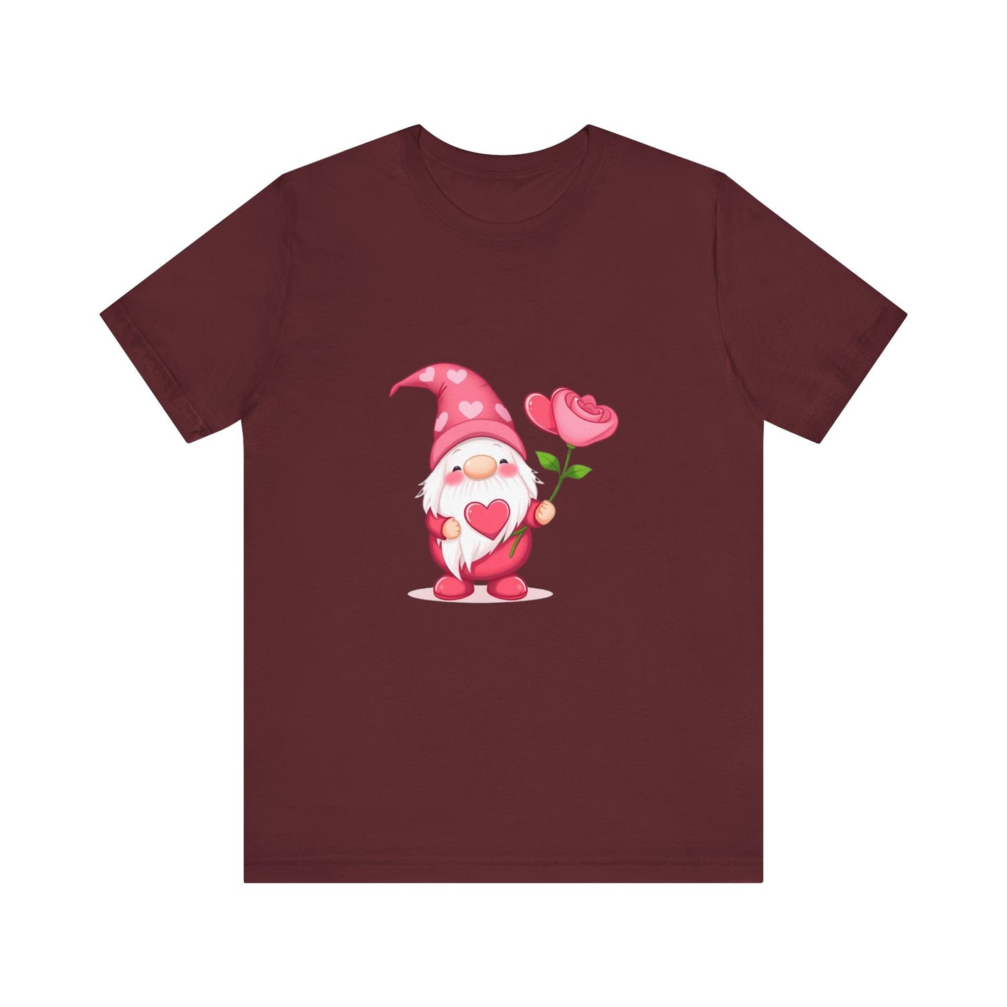 Valentine Gnome T‑Shirt — Cute Pink Gnome Holding Rose Tee
