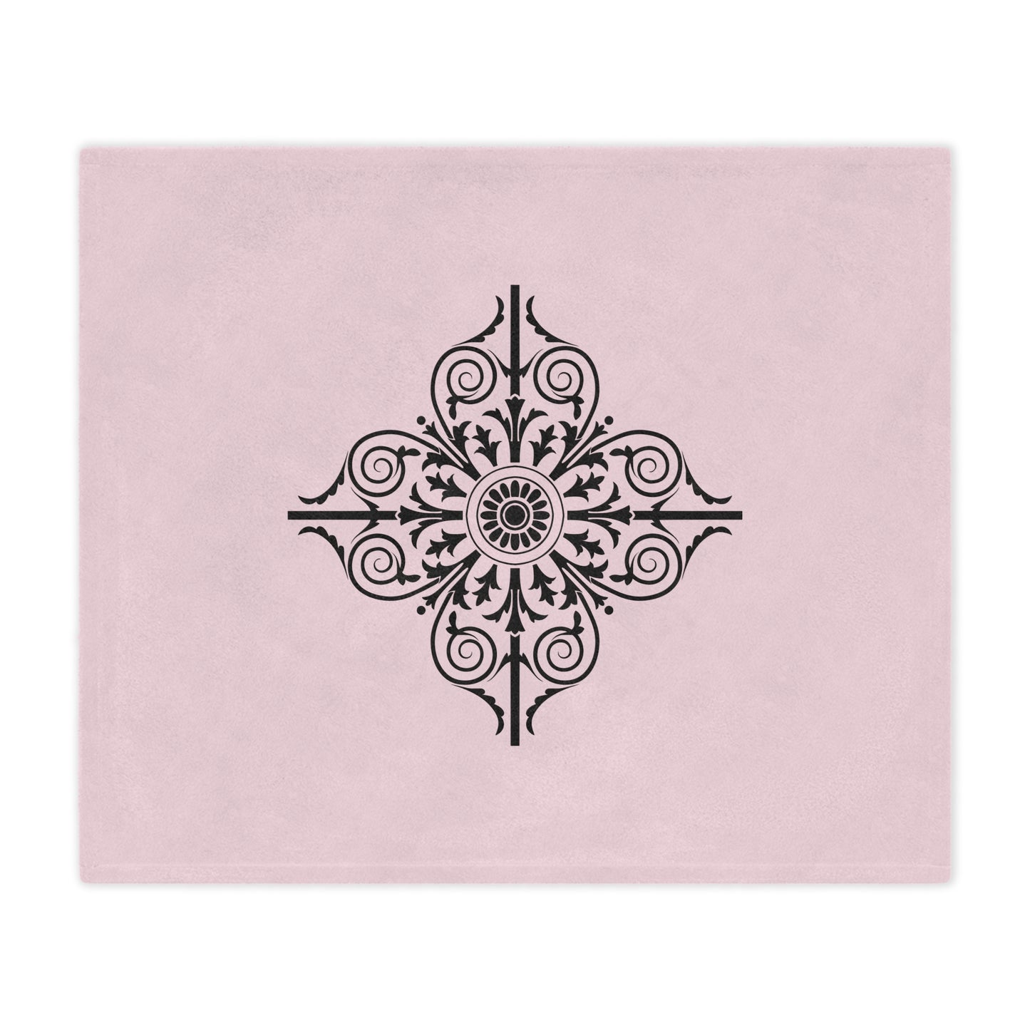 Pink Minky Blanket with Black Ornate Medallion – Decorative Cozy Throw