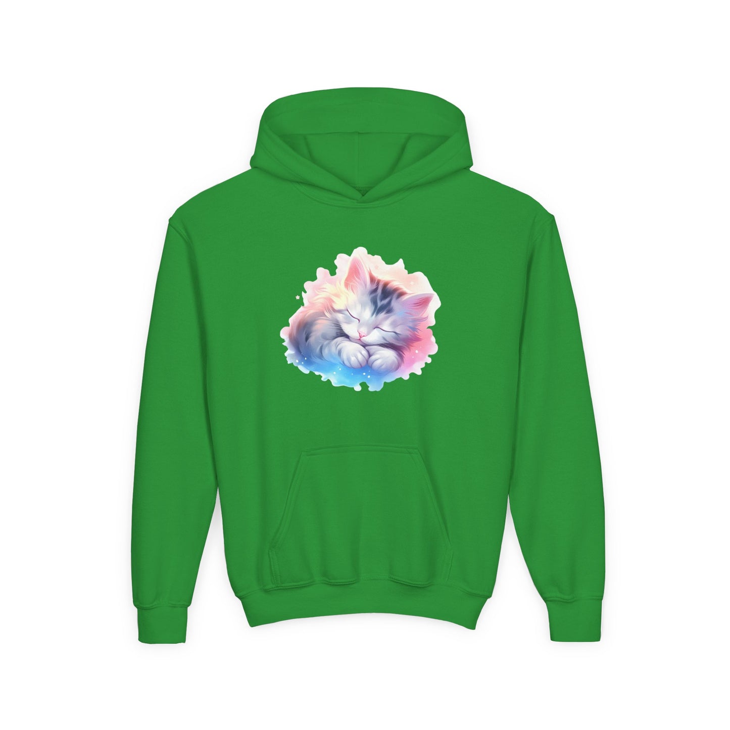 Kids' Cozy Rainbow Kitten Hoodie — Cute Sleeping Cat Youth Sweatshirt