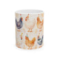 Cute Farm Chicken Mug — Watercolor Hens with Party Hats (11oz, 15oz)