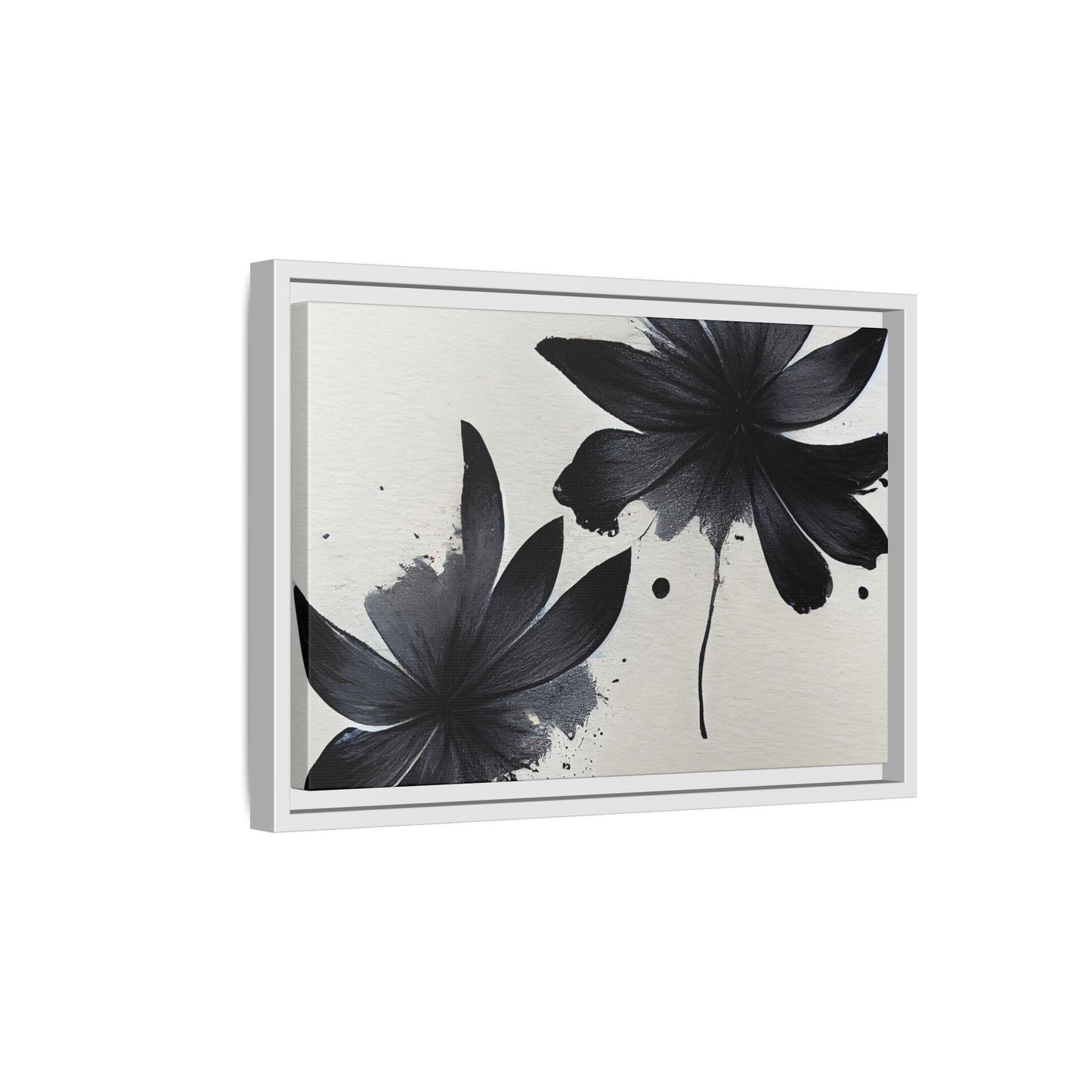 Framed Black Floral Matte Canvas Wall Art — Monochrome Botanical Print