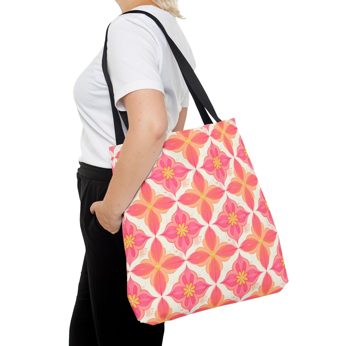 Pink Floral Geometric Tote Bag —  Reusable Shopper