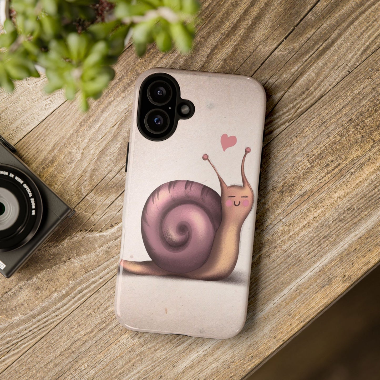 Cute Snail Phone Case — Pink Heart Cartoon Protective iPhone Cover
