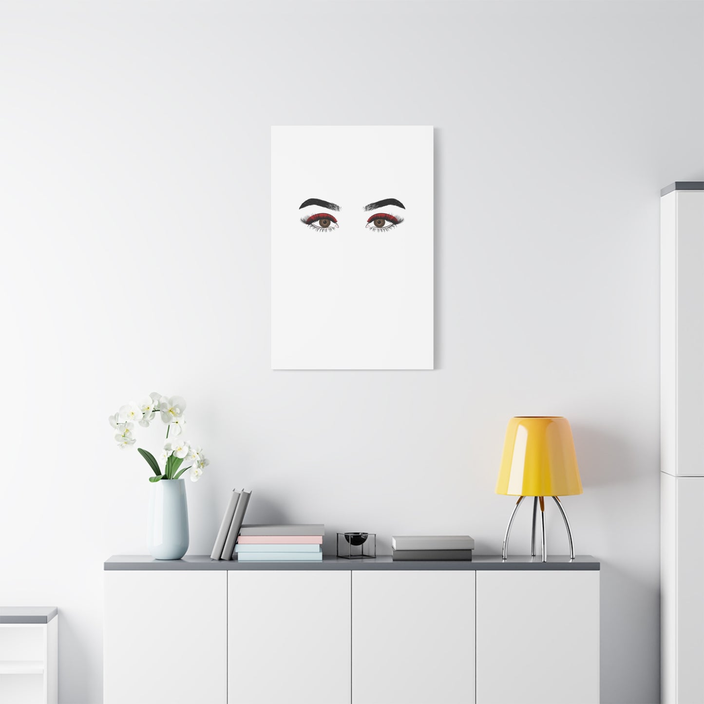 Glam Eyes Matte Canvas Wall Art — Brown Eyes with Red Lashes