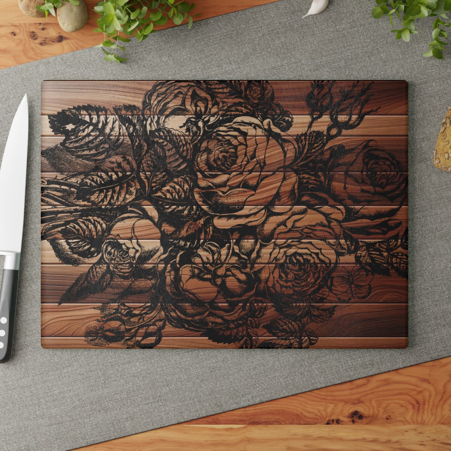 Elegant Floral Glass Cutting Board