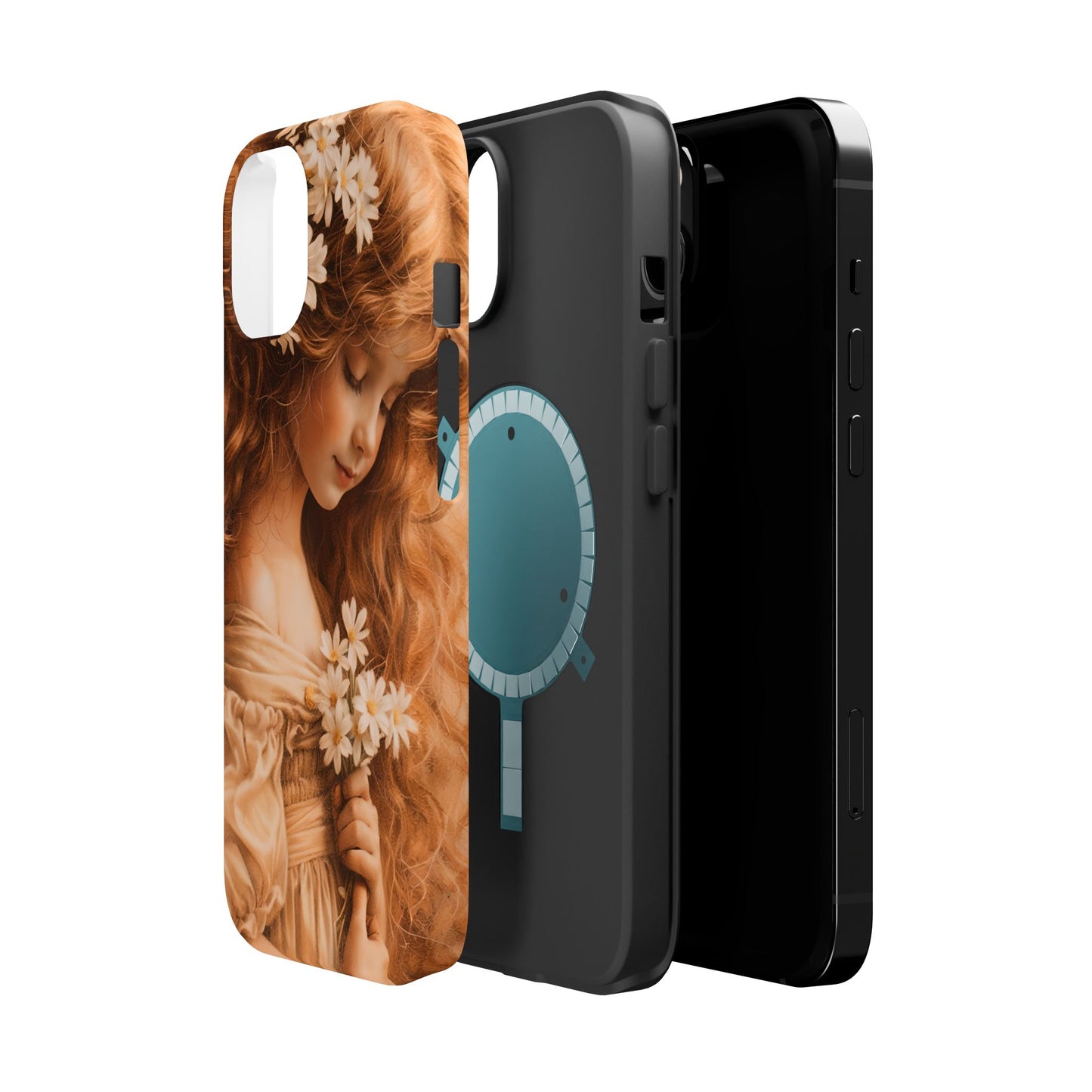 Vintage Floral Girl Magnetic Impact Phone Case — Protective iPhone Cover with Sepia Art