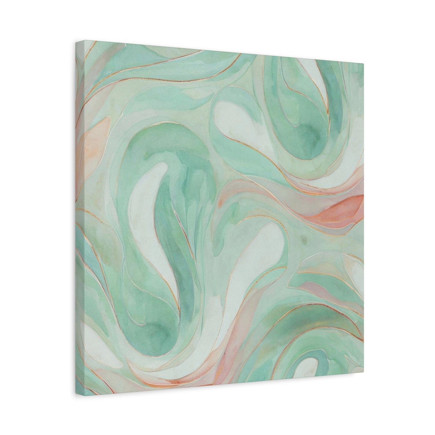 Abstract Green Marble Canvas Print — Teal & Coral Swirl Wall Art