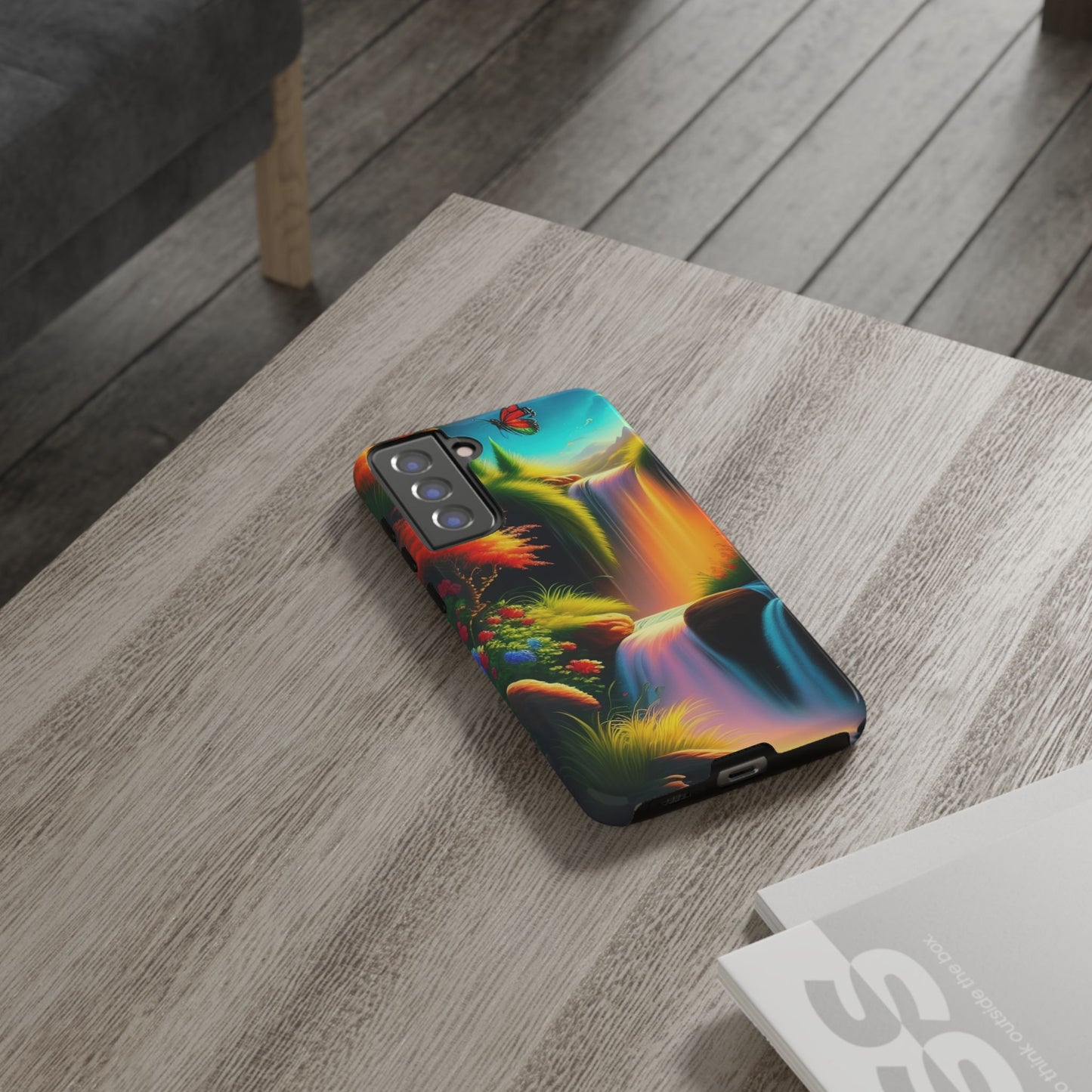 Phone Case - Vibrant Waterfall Landscape with Butterfly | Colorful Nature Protective Case
