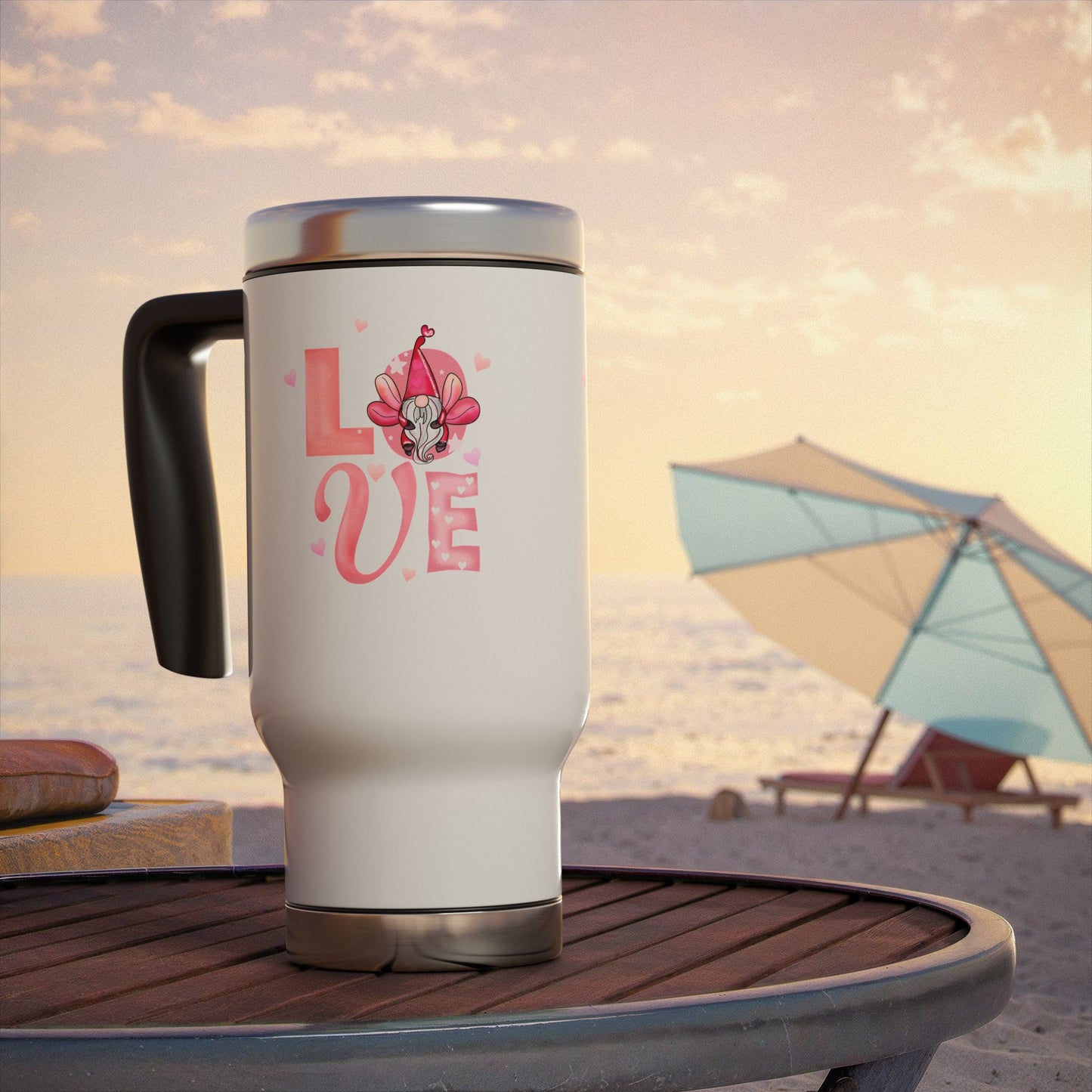 Love Floral Travel Mug — 14oz Stainless Steel Handle Tumbler