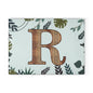 Monogram 'R' Glass Cutting Board — Rustic Wood Letter on Botanical Background