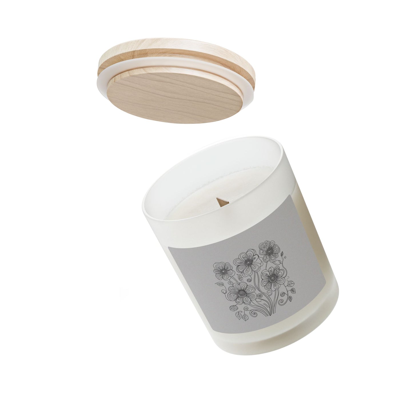 Frosted Glass Candle — Hand-Drawn Floral Bouquet Scented Candle (11 oz)