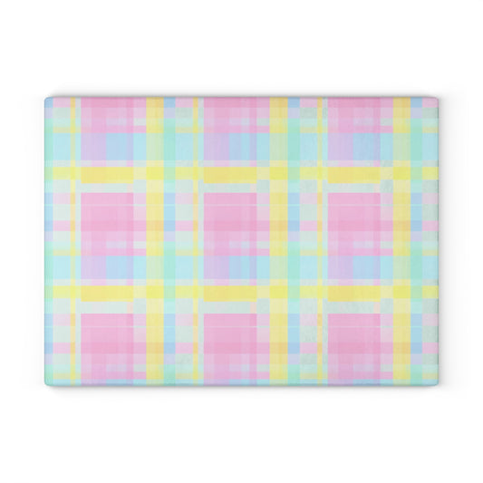 Pastel Plaid Glass Cutting Board – Spring Kitchen Decor