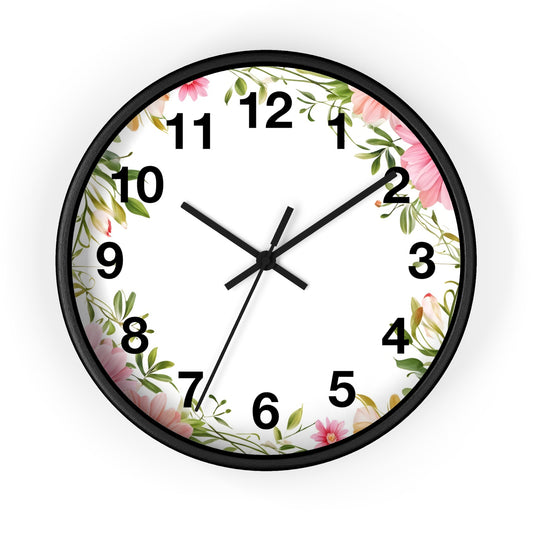 Floral Wreath Wall Clock — Pink Garden Decorative Timepiece
