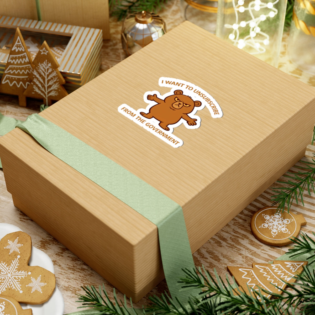I Want to Unsubscribe from the Government Sticker — Funny Grumpy Bear Kiss-Cut Sticker