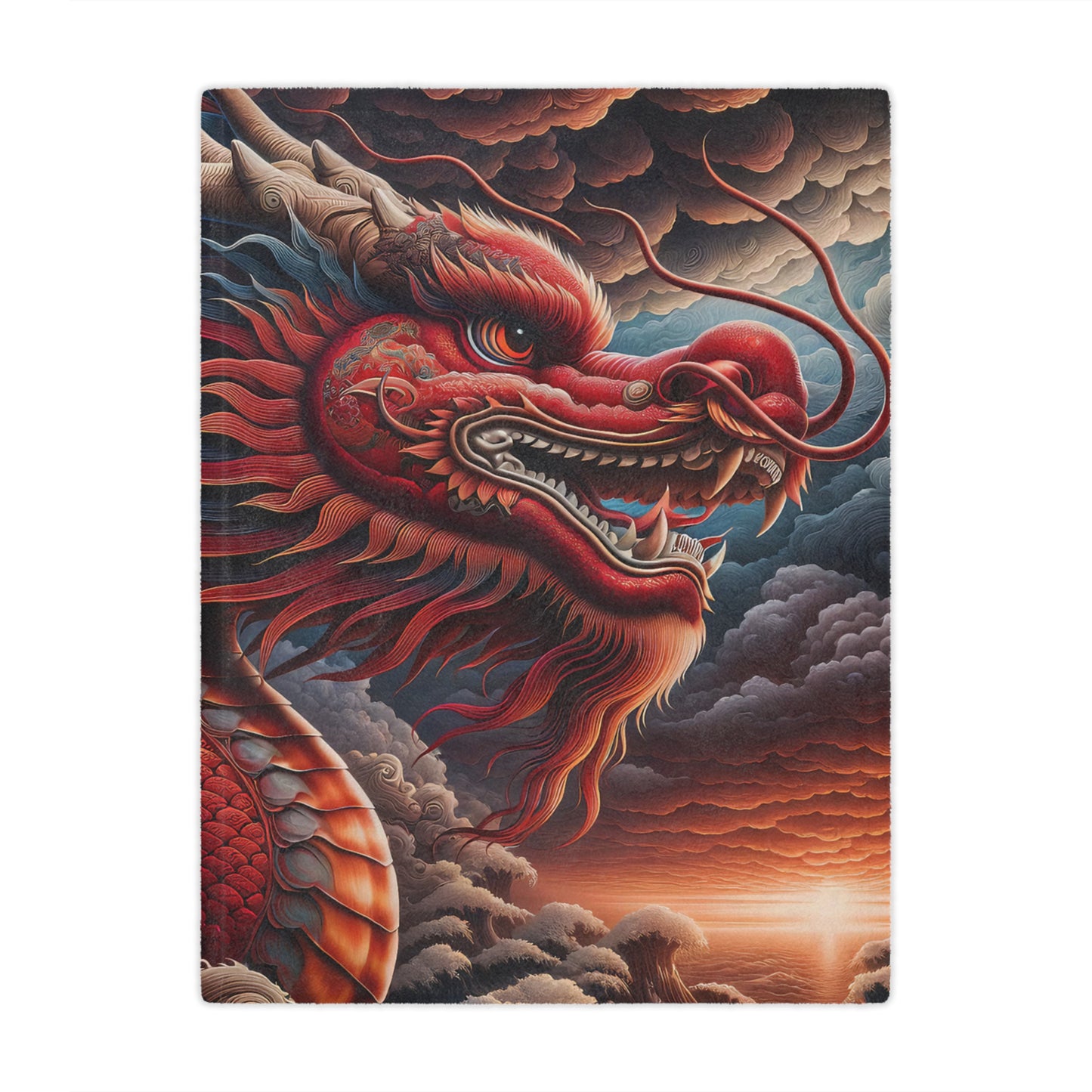 Red Dragon Minky Blanket — Soft Plush Throw with Fiery Asian Dragon Art