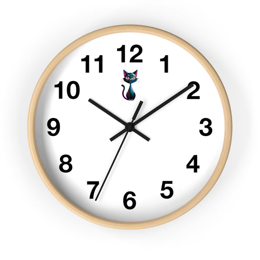 Cute Cat Wall Clock, Feline Decor, Home Office, Gift for Cat Lovers, Adorable Wall Art