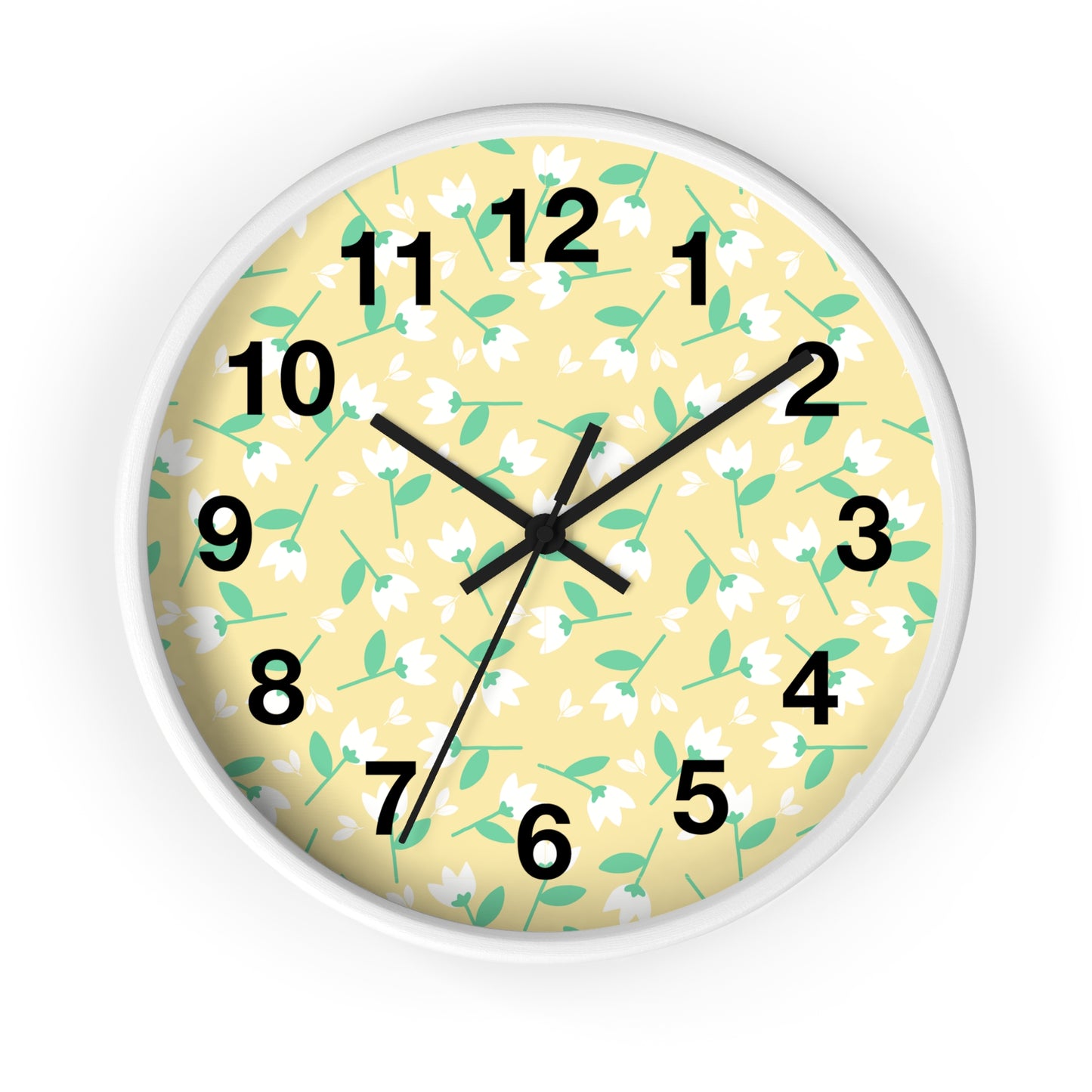 Floral Yellow Wall Clock, Home Decor, Gift for Her, Spring Vibes, Kitchen Accessory, Mother's Day Gift
