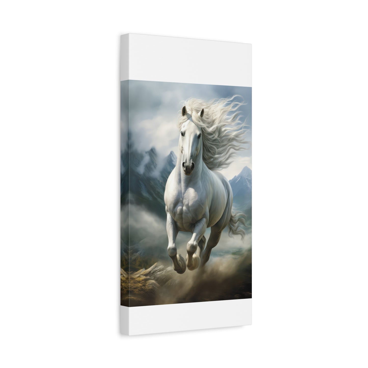 White Stallion Canvas Print – Majestic Galloping Horse Wall Art