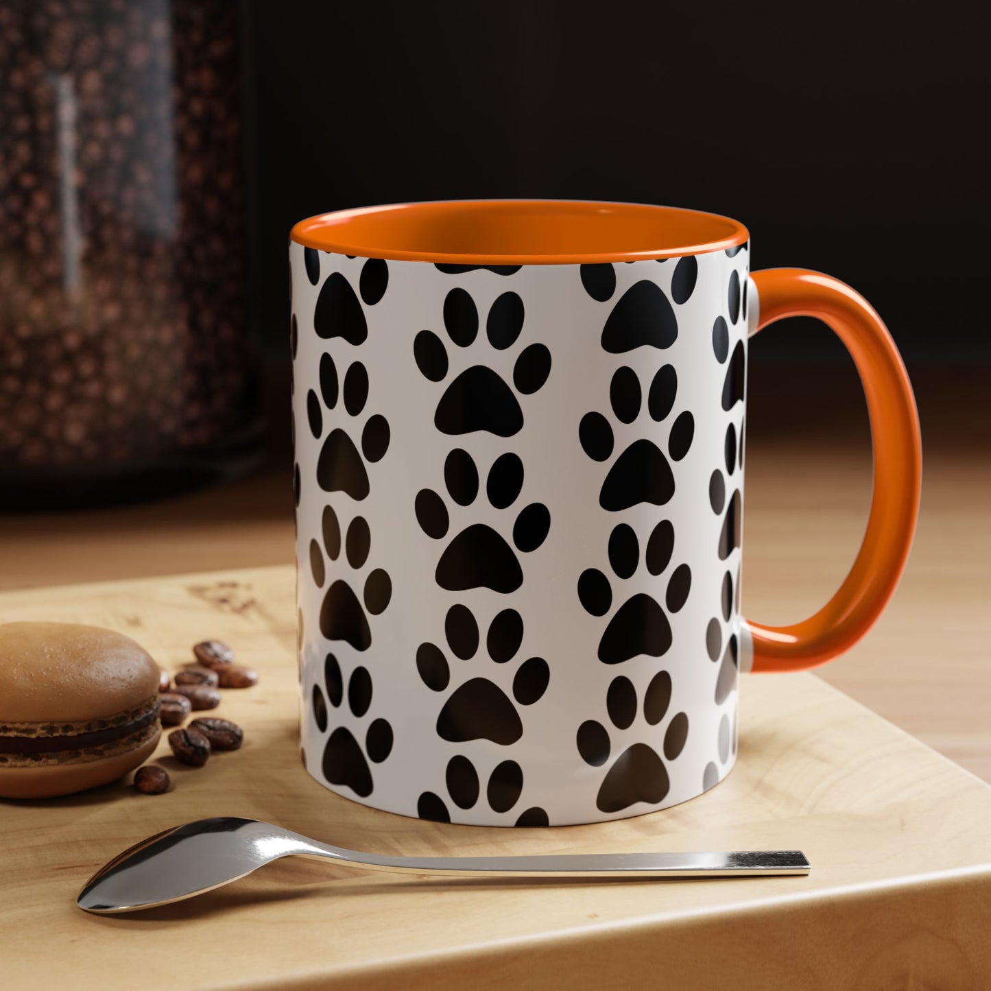 Paw Print Accent Coffee Mug - Dog Lover Gift, Black and White Pet Mug, Cute Animal Decor, Personalized Pet Owner Present, Coffee Tea Cup