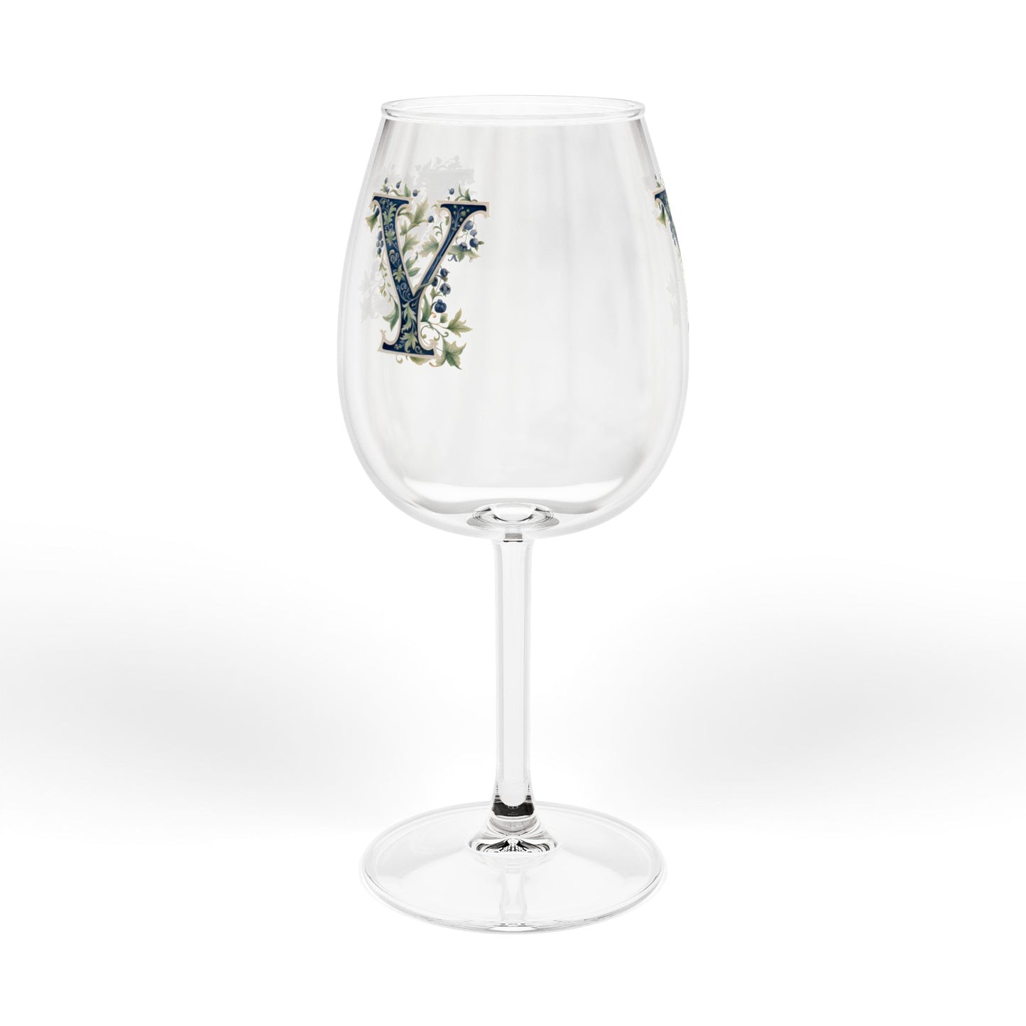Monogrammed Floral 'Y' Wine Glass - 12 oz Decorative Stemware