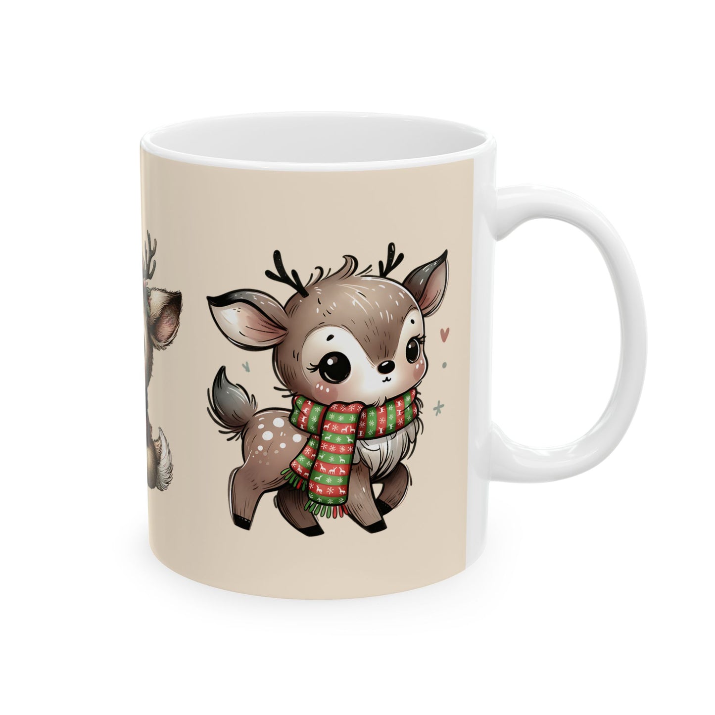 Cute Reindeer Mug — Kawaii Christmas Deer Ceramic Coffee Cup (11oz, 15oz)