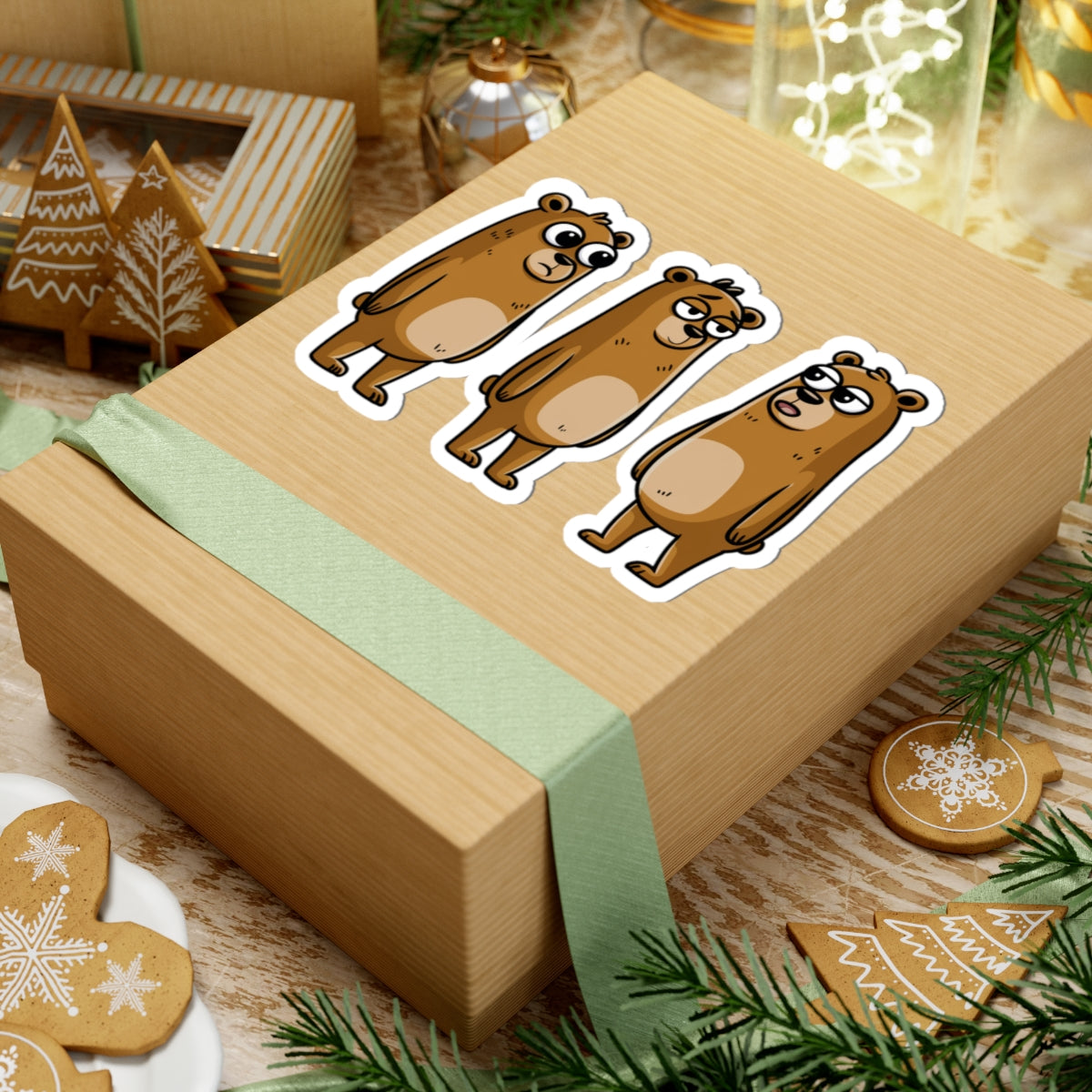 Funny Bear Kiss-Cut Stickers, Cartoon Animal Decor, Laptop Stickers, Cute Gifts for Animal Lovers, Playful Wall Art