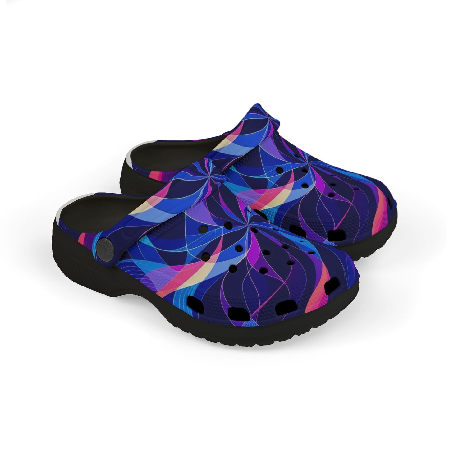 Kids Swirl Pattern EVA Foam Clogs — Colorful Neon Pinwheel Slip-Ons