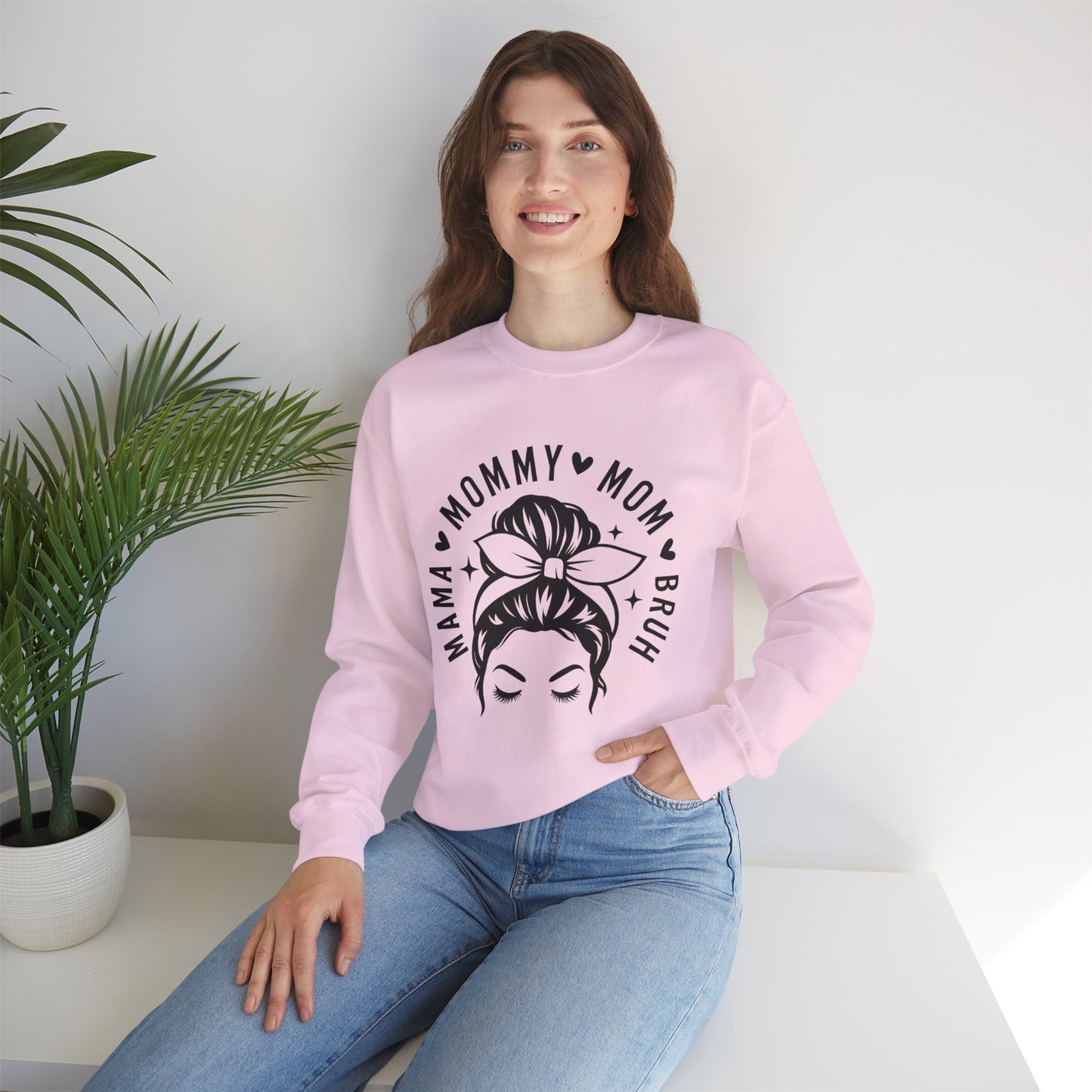 Mommy Mom Momma Crewneck Sweatshirt — Messy Bun Mom Graphic Pullover