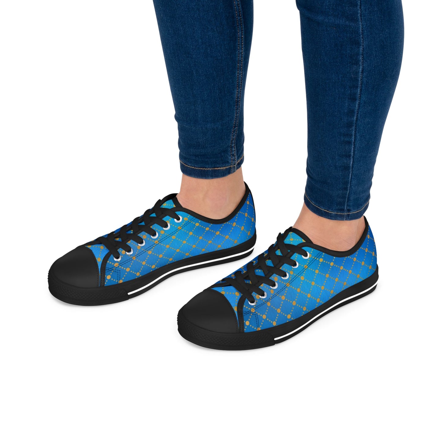 Blue Gold Lattice Low Top Sneakers
