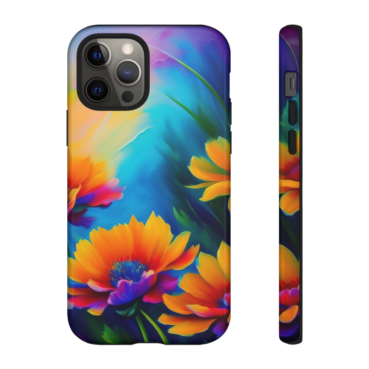 Floral Sunset Tough Phone Case — Vibrant Watercolor Flowers Protective Cover