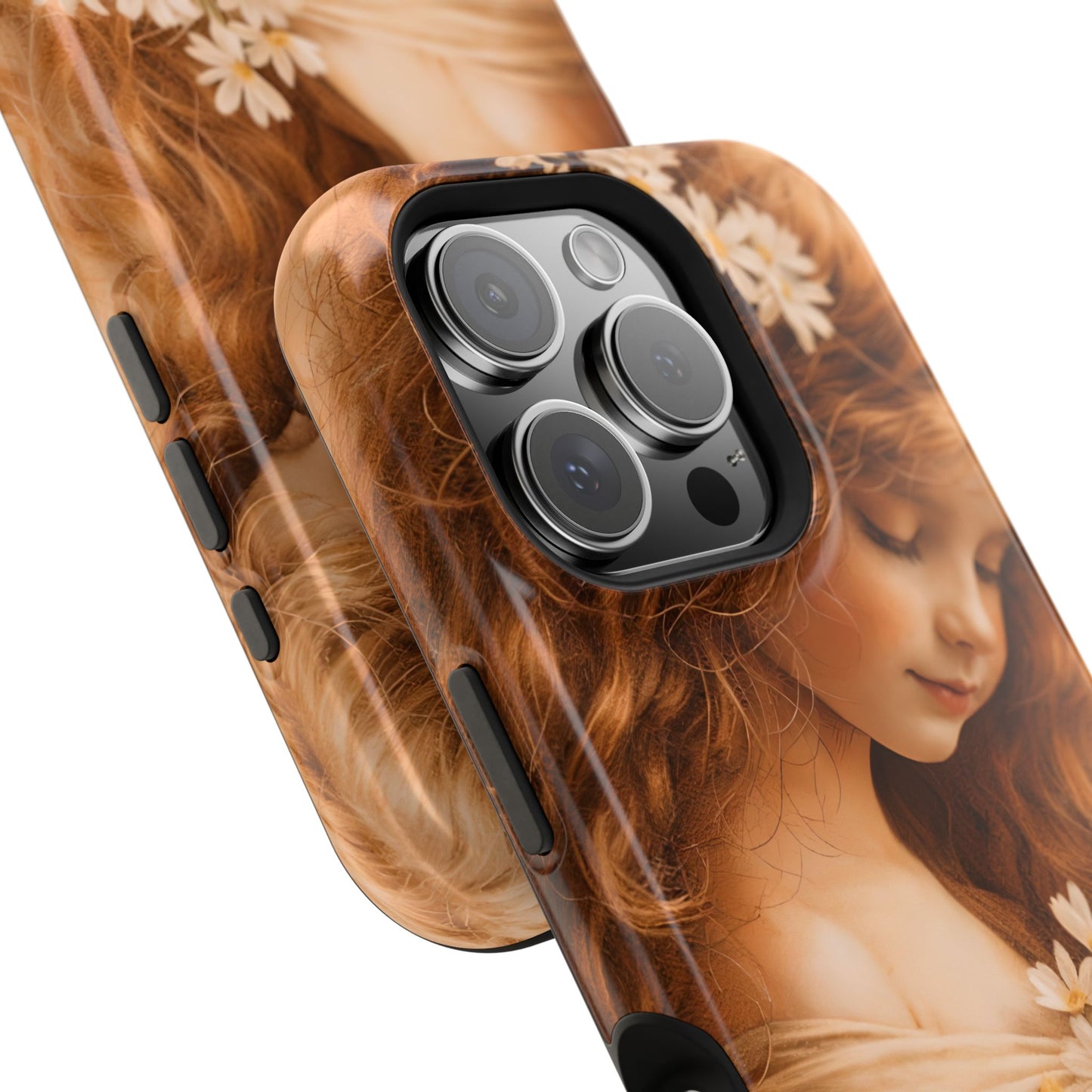 Vintage Floral Girl Magnetic Impact Phone Case — Protective iPhone Cover with Sepia Art