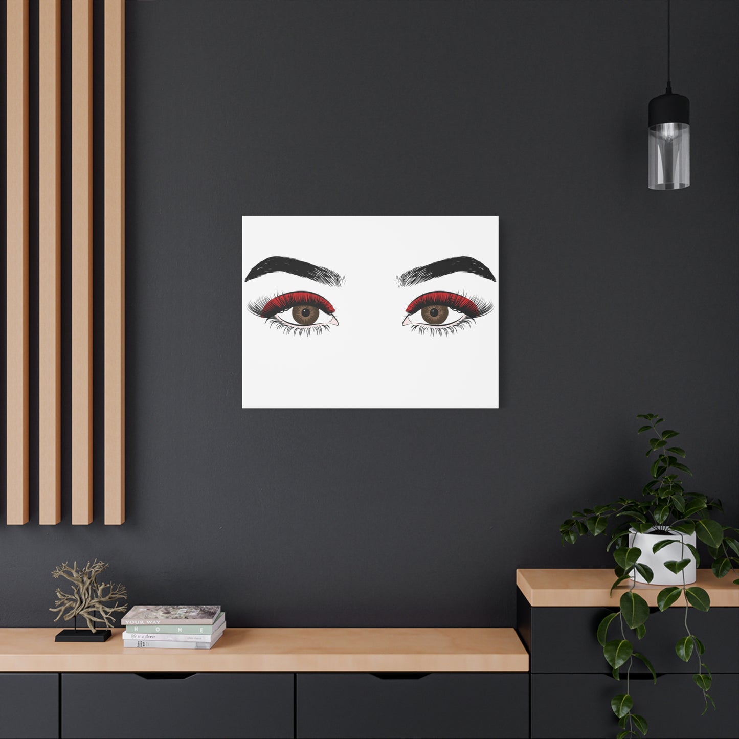 Red Lashes Wall Art Canvas — Glam Eyes Makeup Decor