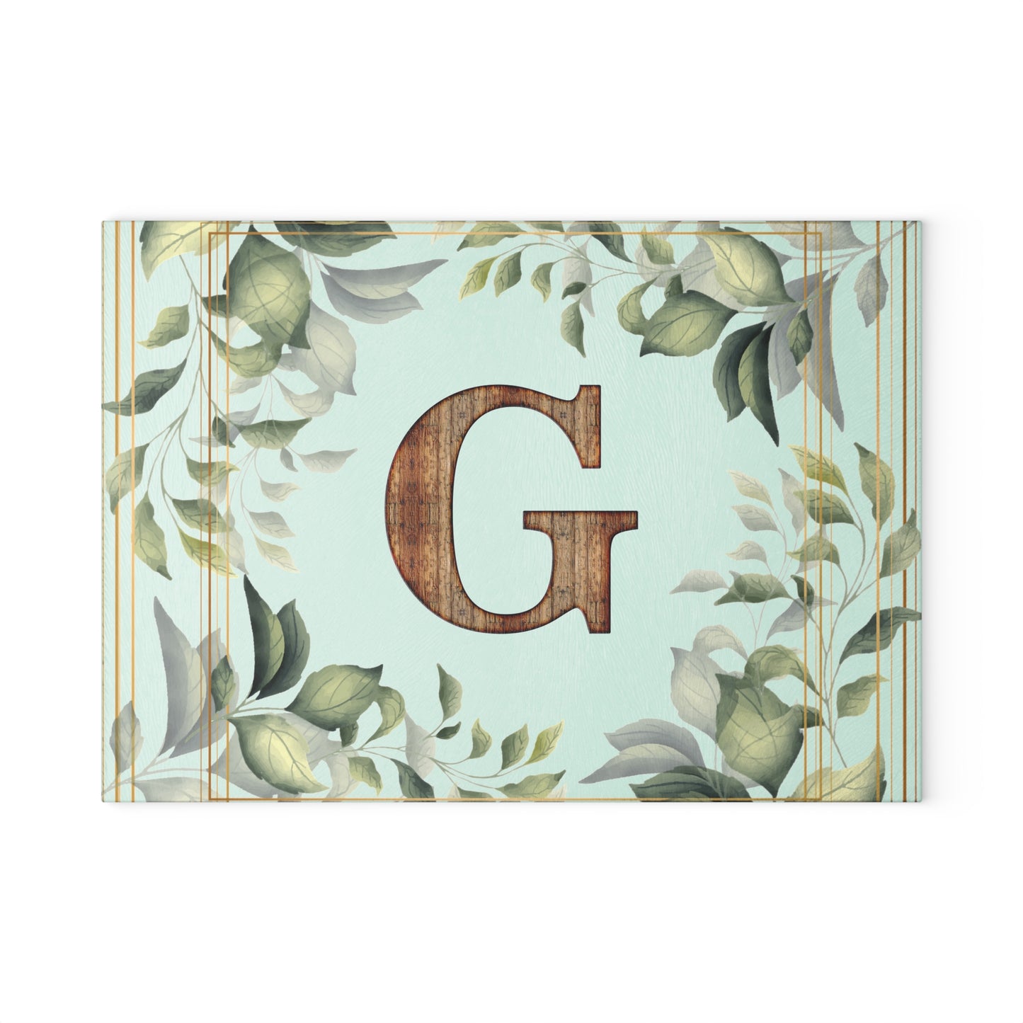 Glass Cutting Board — Monogram G Floral Wood Initial Decorative Kitchen Board