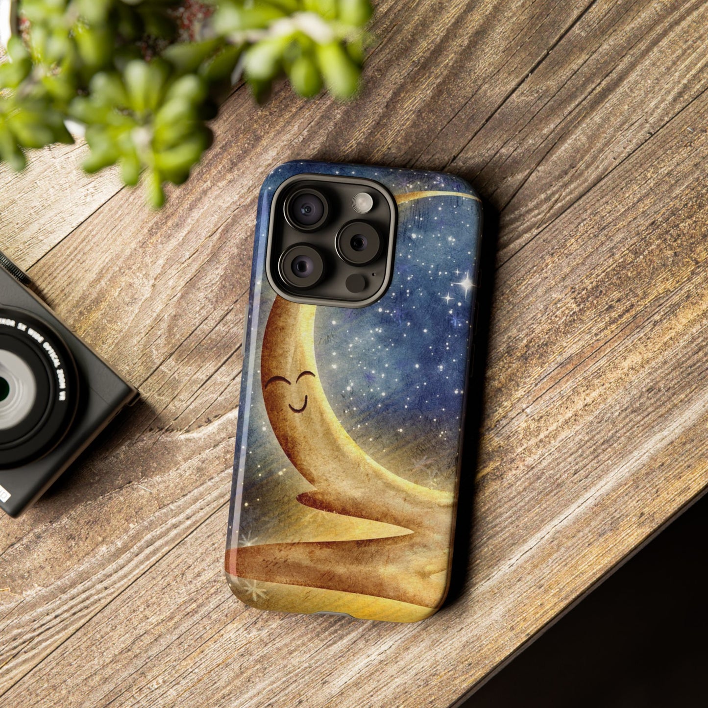 Moonlit Smile Phone Case — Starry Night Crescent Moon iPhone Cover